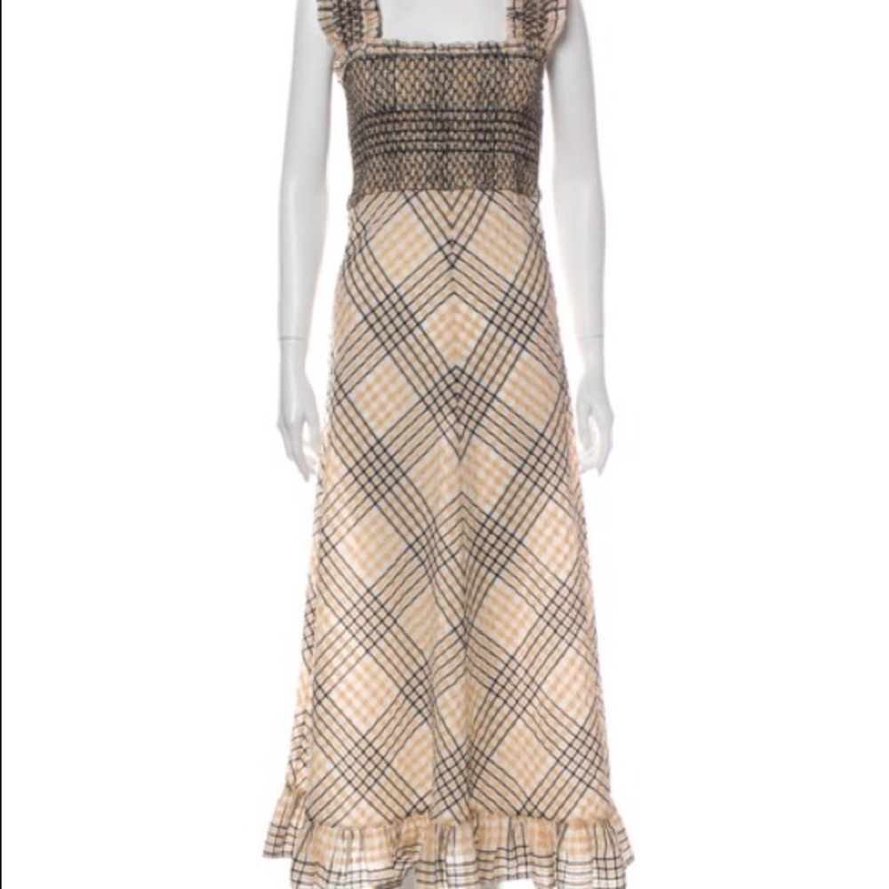 Ganni Seersucker Checked Maxi Dress NWOT